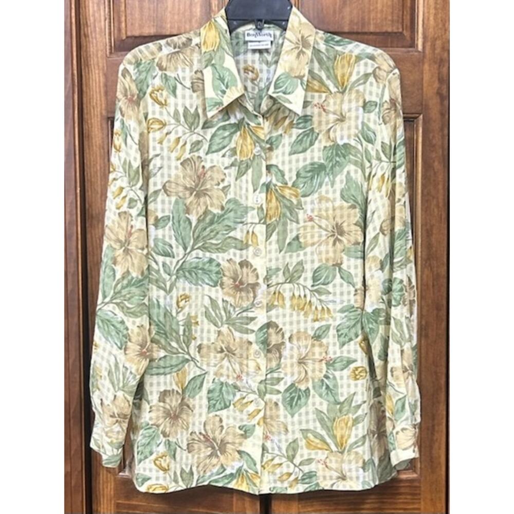 BonWorth Small Hibiscus and Greens Florals Blouse